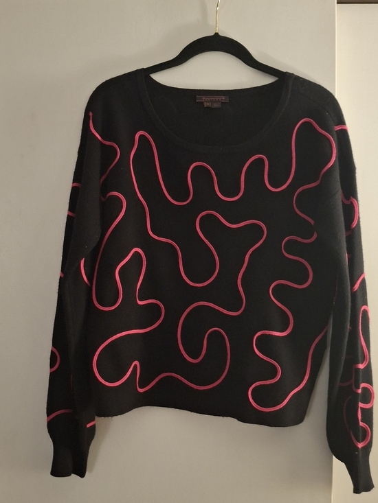 Fontana Sweaters - Fontana Women's Black Sweater with Pink Abstract Trim